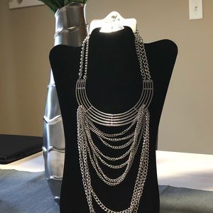 Silver layered chains necklace